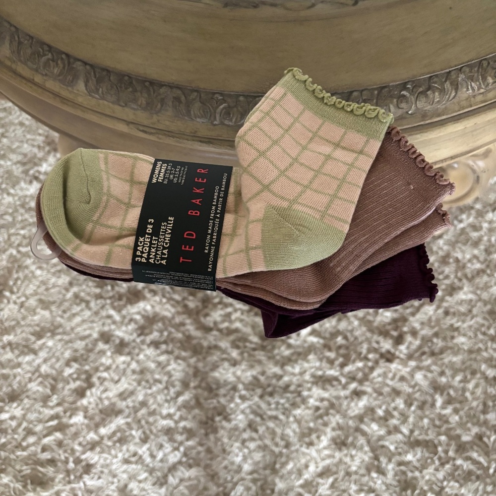 NWT Ted Baker Women's Ankle Socks 3 Pack 5.5 to 9.5 Multicolor and Solid